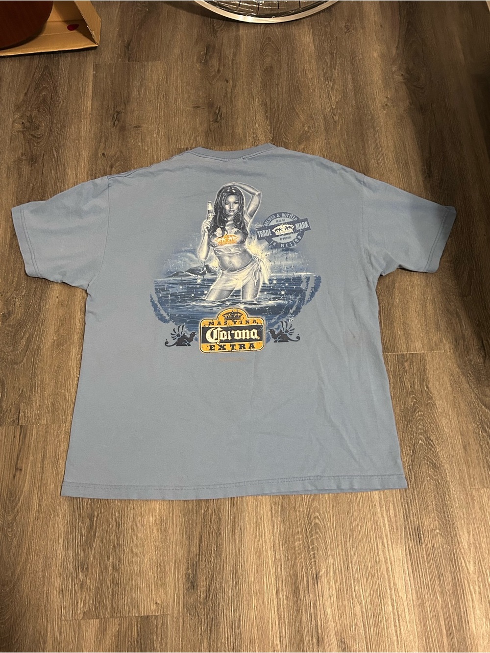 Vintage Corona Beer Shirt Mens XL Blue Pin Up Extra Girl Graphic Tee 2004 Y2K